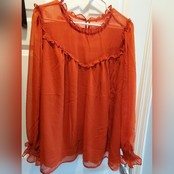 Torrid  NWT sx 3x  (22 -24) burnt orange  bohemian ruffled  blouse - Picture 1 of 6
